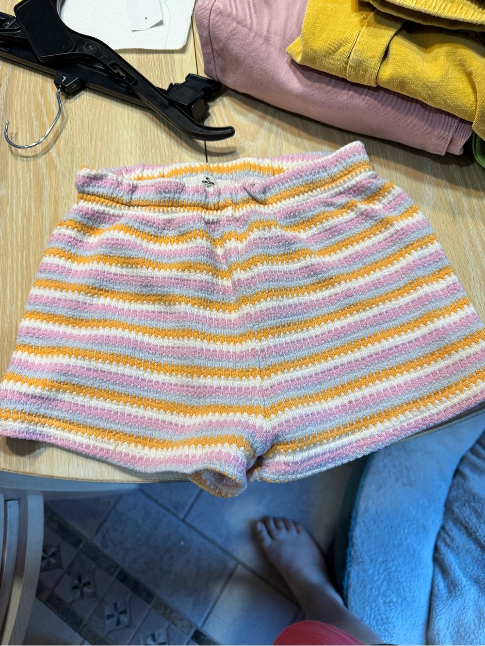Rip Curl Striped Knit Athletic Shorts - Pink, Yellow & White